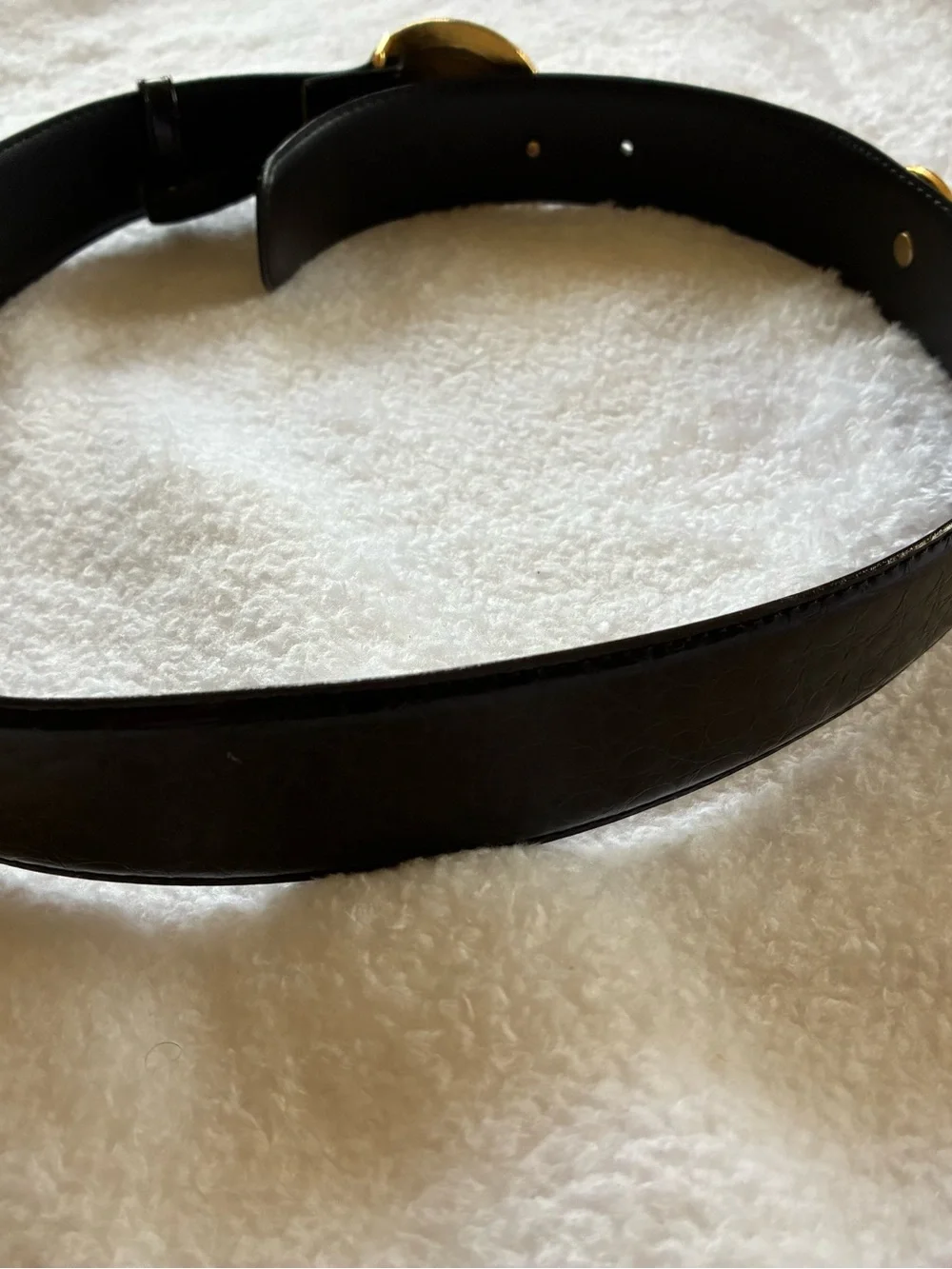 Black Leather Belt with Gold Medallion and Chain Accent